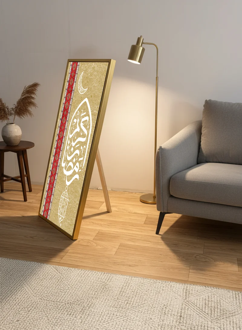 LOWHA Canvas Wall Art on Wooden Frame with Gold Floating Frame and Back Stand Featuring Ramadan Kareem Design